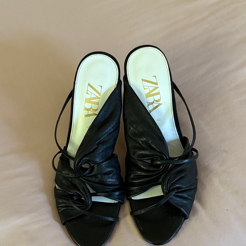 Zara Black Leather Mules